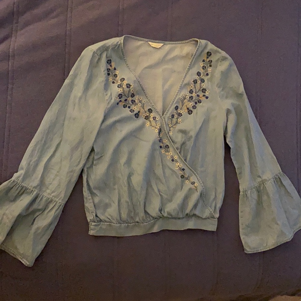 Aeropostale denim embroidered wrap top